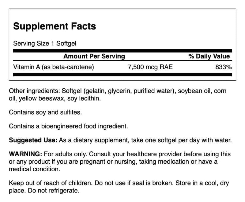 Swanson Beta-Carotene Vitamin A 25000 IU Skin Eye Immune System Health Antioxidant Support 7500 mcg 300 Softgels Count (2 Pack) 300 Count (Pack of 2)