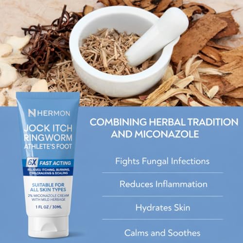 Hermon Jock Itch Antifungal Cream, Ringworm Treatment for Humans, Ringworm Cream for Humans, Foot & Body Balm, Provides Soothing Relief-1.05oz Jock itch Cream 1oz