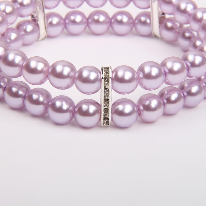 2 Rows Pearls Pet Dog Necklace Collar Bling Accessories Charm Pet Puppy Jewelry Puppy Chihuahua Yorkie Handmade Adjustable (Purple, Medium) Purple - BeesActive Australia