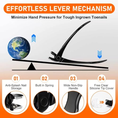 Long Handled Toenail Clippers for Seniors, Heavy Duty Toe Nail Clippers for Thick Nails for Seniors, Large Finger Nail Clippers Adult with Catcher -Black