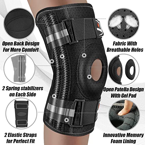 NEENCA Professional Knee Brace for Knee Pain, Knee Support with Side Spring Stabilizers, Stability and Support for Arthritis, Meniscus Tear, ACL,PCL, Runner, Sports, Knee Pain Relief X-Large Black
