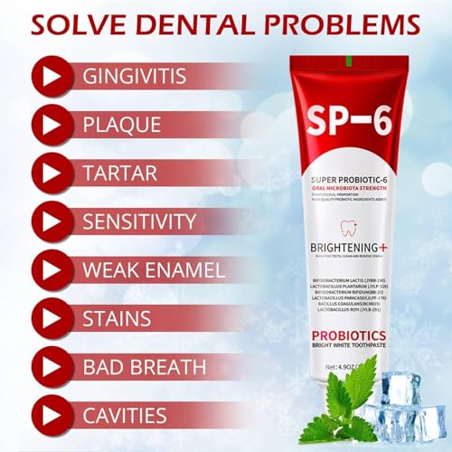 SP-6 Probiotic Whitening Toothpaste for Teeth Whitening and Gum Health,Fresh Mint Flavor,Daily Use for Oral Care (3packs, Fresh Mint) Mild Mint 1.65 Ounce (Pack of 3)