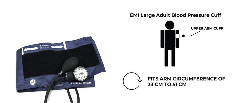 EMI EBL-430 Navy Sprague Stethoscope and Large Adult Cuff (See Large Cuff Size: 33 cm to 51 cm | 13 inch to 20 inch) Aneroid Sphygmomanometer Manual Blood Pressure Set Large Adult Cuff Set - Navy