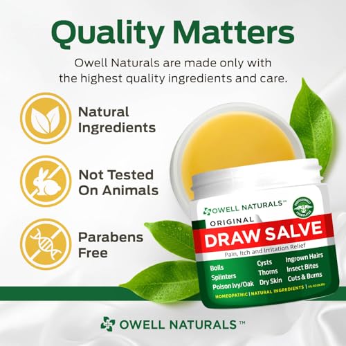 OWELL Naturals Drawing Salve Ointment for Boil & Cyst Removal, Deep Ingrown Hair, Splinter Remover, Bug Spider Bites, Bee Sting, Mosquito Itching, Poison Ivy 1 Fl Oz (Pack of 1)