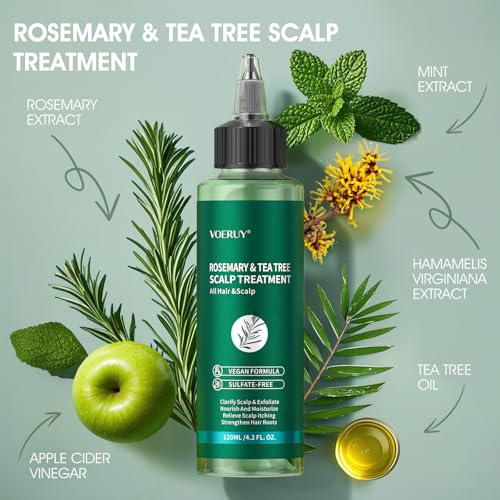 VOERUY Rosemary Scalp Exfoliator Scrub 10.6oz/300g +Rosemary & Tea Tree Scalp Treatment 120ML