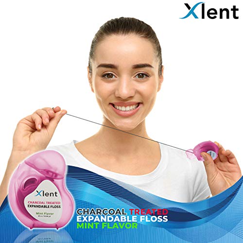 XLENT Expandable Charcoal Dental Floss, Refillable, Mint, 50m, 4-Pack 164.04 Foot (Pack of 4)