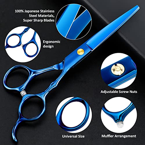 Professional Hair Cutting Scissors Sets Stainless Steel Barber Hairdressing Scissors Multifunctional Salon Thinning Scissors Straight Shears Tools for Men Women Home Use (Blue) Blue