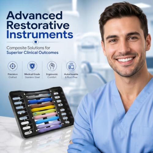 Dental Composite Placement Filling Instruments Set – Silicone Handle Restoration Plugger/Spatula – Resin Application & Tooth Restoration Kit/Black Cassette