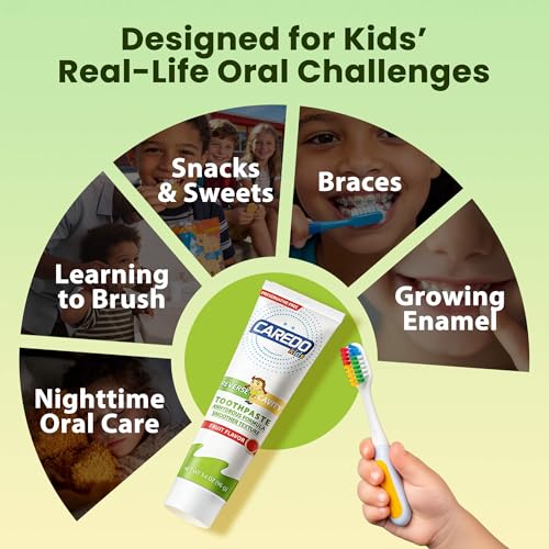 CAREDO Kids Cavity Repair Reversal Toothpaste – Hydroxyapatite Repair for Early Tooth Decay, Braces-Friendly, First Big Kids Remineralizing, Holistic Nighttime Enamel Care, Fluoride-Free Fruity 3.4oz