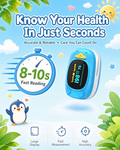 Healthtree JKS50A fingertip Pulse Oximeter with Small Finger Clip, SpO2 Blood Oxygen Monitor with OLED Display, Heart Rate Monitor, Portable O2 Saturation Tracker for Family Daily Health Monitoring Blue