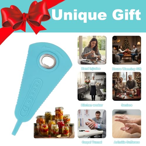 Mutil Jar Opener Can Opener Bottle Opener and Lid Opener for Weak Hands, Seniors with Arthritis and Low Strength (2)-Blue) 2)-Blue