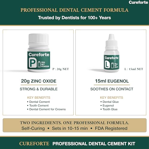 Zinc Oxide Eugenol Dental Cement Kit – Professional Temporary Crown & Bridge Glue for Tooth Fillings | Self-Curing, Strong Bond, and Pulp-Soothing Formula | Easy-to-Use Dental Repair Kit