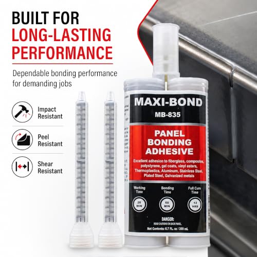 Maxi-Bond Panel Bonding Adhesive MB-835 – Two-Part Epoxy Adhesive, Non-Sag, High Strength for Metal, Fiberglass, Plastic & Composite Panels – Includes Mixing Nozzles, 200 mL (6.75 oz) MB835 200 mL (6.75 oz)