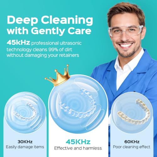 COSLUS C60 Ultrasonic Retainer Cleaner Machine, 45kHz Dental Cleaning Pod White