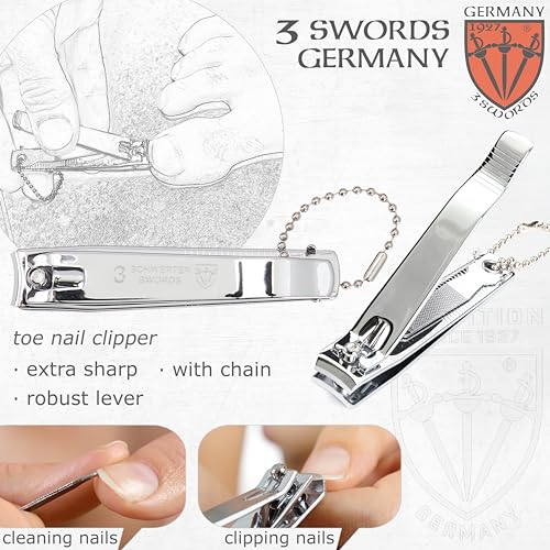 3 Swords Germany - Brand Quality 4 piece Manicure Pedicure Grooming kit Set for Professional Finger & Toe Nail Care Tweezers File Clipper Fashion Leather case in Gift Box, Made by 3 Swords (02570) Red