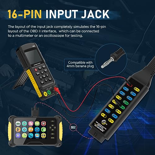 OBD2 Breakout Box, Automotive OBDII Protocol Detector Communication/Power/Ground Detection Breakout Box 16-Pin CAN 17.7 inches Cable Fault Diagnosis Scan Tool with Universal Wire Jumper and Clips OBD2 Breakout Box