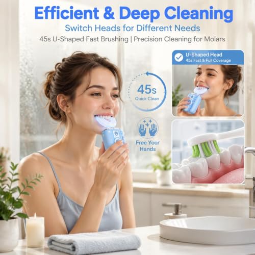 Adult Ultrasonic Electric Toothbrush, u Shaped autobrush Toothbrush Blue