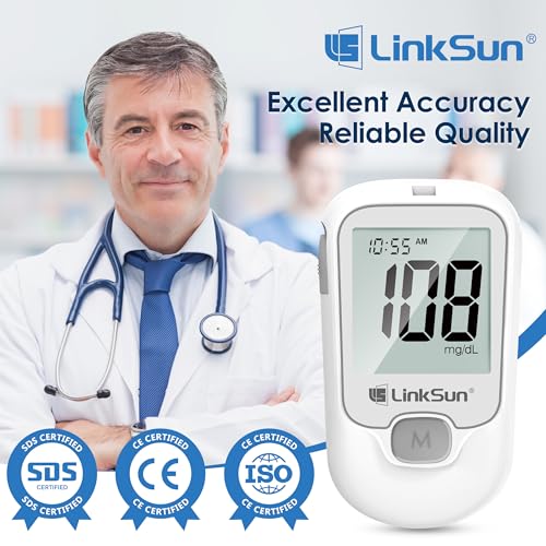 LinkSun G-425-1 Glucose Monitor Kit, 100 Strips & Lancets for Diabetes
