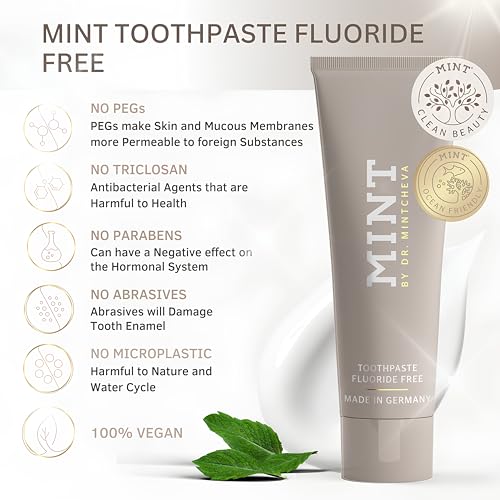 Mint Toothpaste Without Fluoride - Vegan and Without microplastic - Cleans Particularly Thoroughly and Protects reliably - Unique Ultrapolish Technology MPT1 - By Dr. Mintcheva | 2.78 oz