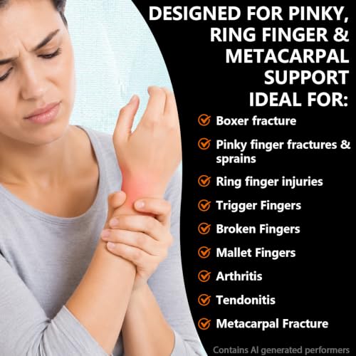 Pinky Finger Splint - Boxer Fracture Splint, Metacarpal Finger Splint Hand Brace Stabilizer for Broken, Ulnar Gutter Support, Arthritis, Injury, Tendonitis Black Right