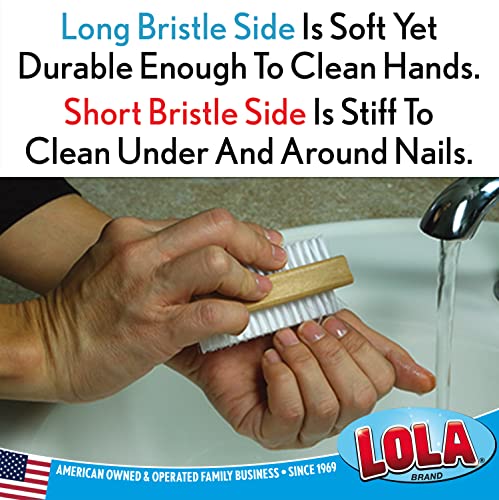 LOLA "Classic Hand & Nail Wood Brush, Heavy Duty 2 Sided Soft & Stiff Bristles, Cleans Hands, Fingernails, Feet & Toenails, 1 Pack