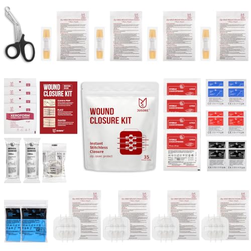 35 Pcs Wound Closure Kit with 8 Zip Stitch Strips & Xeroform Dressing 8 Zip Complete Kit