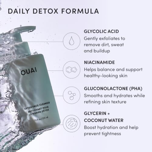 OUAI Detox Facial Cleanser - Face Wash with Glycolic Acid (7.8 fl oz) 7.8 Fl Oz (Pack of 1)