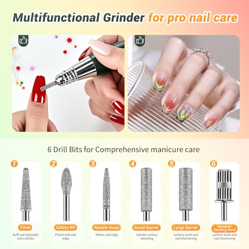 JEWHITENY Professional Rechargeable Nail Drill 35000 RPM, SG707 Electric Nail File with 6 Drill Bits for Acrylic Nails Gel Polishing Removing(Pink) Pink