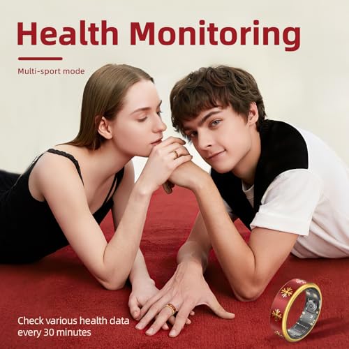 Smart Ring for Women & Men, Fitness Tracker Ring with Sleep Monitoring, Heart Rate & Blood Oxygen Tracking, IP68 Waterproof, Bluetooth Health Ring, No Subscription (Red, 9) Red