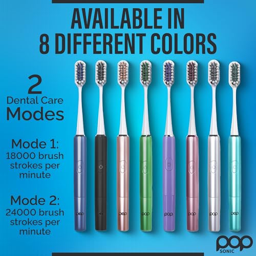Pop Sonic Go Plus – Rose Gold – Electric Toothbrush for Adults – 2 Speed – Electric Toothbrush – Bathroom Essentials & Travel Essentials – Dupont Nylon Bristles –18000-24000 Strokes/Min w/AAA Battery