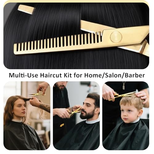 12 Pcs Professional Hair Cutting Scissors Set, Stainless Steel Haircut Shears with Thinning Scissors, Combs, Cape & Storage Case, Sharp & Durable for Men Women Kids, Home Salon Barber Use