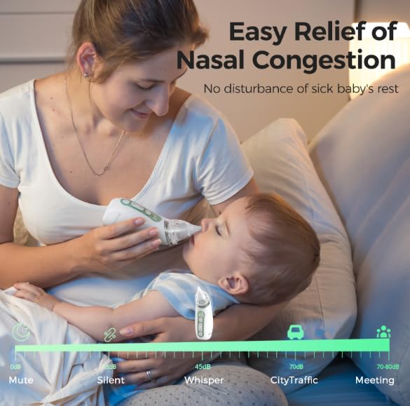 Momcozy Baby Nasal Aspirator, 3 Suction Levels Electric Nasal Aspirator for Baby, Newborn and Toddler, Portable Baby Nose Aspirator with Light Soothing and Music - BeesActive Australia