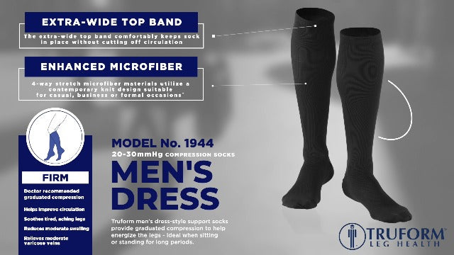 Truform Medical Compression Socks, Knee High Length, Over the Calf Fit 20-30 mmHg Black Large (1 Pair)