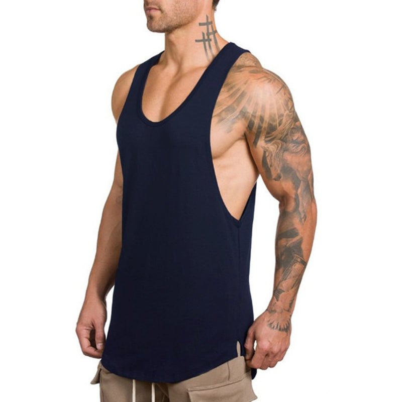 Men's Muscle Gym Workout Stringer Tank Tops Bodybuilding Fitness T-Shirts T01 Large Navy