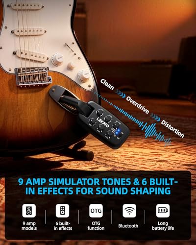 LEKATO PA-2 Guitar Headphone Amp for Electric Guitar Headphone Amplifier for Portable Practice, 9 Amp Models, 3 Mod Effects, 3 Space Effects, with Bluetooth Receiver, USB OTG Recording Black-us US Version