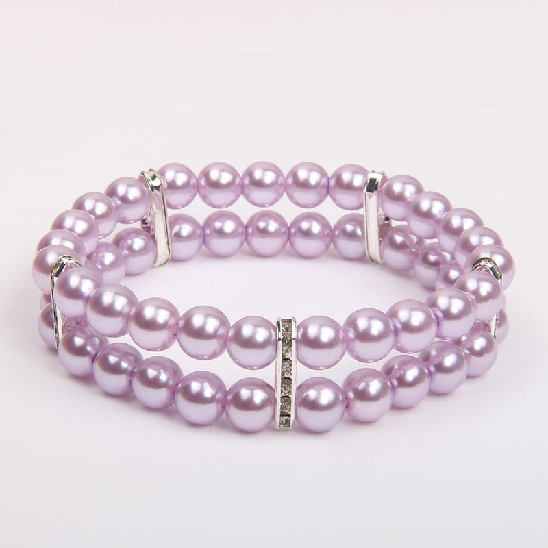 2 Rows Pearls Pet Dog Necklace Collar Bling Accessories Charm Pet Puppy Jewelry Puppy Chihuahua Yorkie Handmade Adjustable (Purple, Medium) Purple - BeesActive Australia