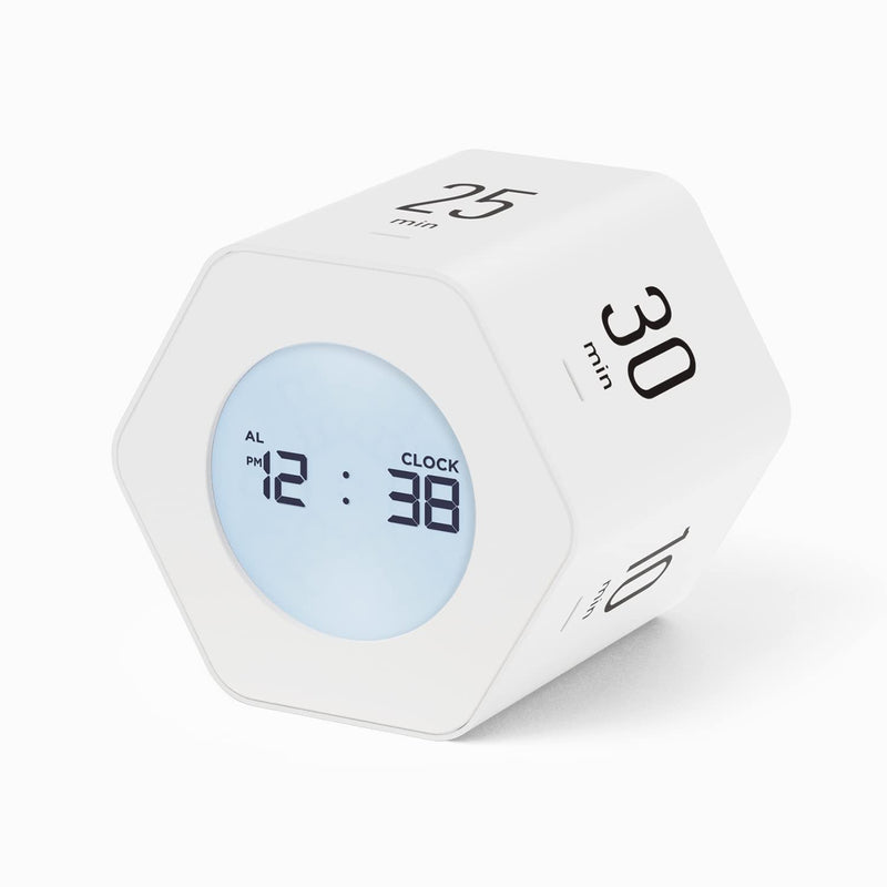 mooas Multi-Hexagon Clock Cube Timer, Digital Clock Time Timer, Pomodoro Timers, Backlit Display 12/24H Mode Count up & Countdown, Rotating Various time presets ideal for Classroom Gym Kitchen (White) White, Mint, Yellow