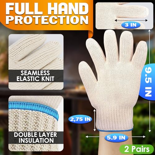 KETAR 2 Pair Aramid Fiber Heat Resistant Gloves for Cooking, 9.5 Inch