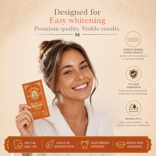 MasterMedi 3-in-1 Formula Teeth Whitening Strips Kit, 42 Strips (21 Treatments) with PAP, Nano Hydroxyapatite & Xylitol. Enamel Safe, Peroxide-Free, No-Slip Technology for Sensitive Teeth (Clean Mint)