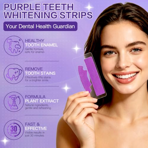 Purple Teeth Whitening Strips 21 Treatments, Enamel Safe - Non Sensitive Teeth Whitening - Non Slip Whitener Strips for a Brighter Smile (Pack of 42 Strips) 1 Count (Pack of 42)
