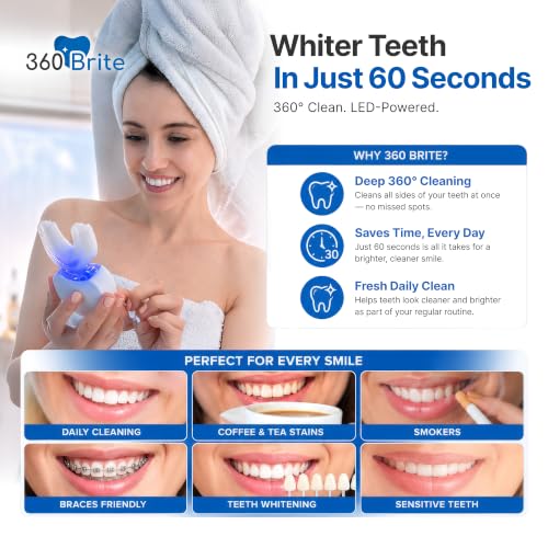 360 Brite U-Shaped Sonic Glow Brush for Adults Full Mouth Toothbrush