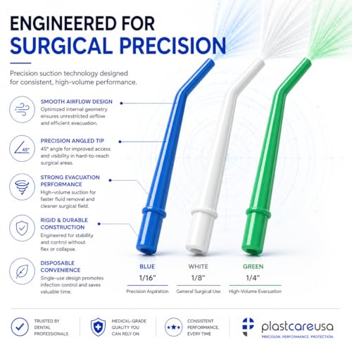 100 Dental Surgical Aspirator White Suction Tips, 1/8 Inch Diameter, 4 Bags of 25 Tips