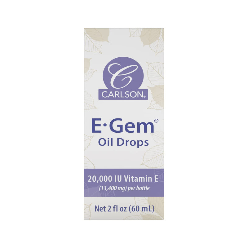 Carlson E-Gem Oil Drops, 20000 IU (13,400 mg), Vitamin E, 2 Fl oz | Moisturizing; Nourishing Skin and Bath Oil
