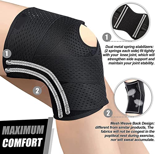 Knee Brace for Knee Pain, Compression Knee Support with Side Stabilizers for Women and Men, Knee Pad for Meniscus Tear Relief,Running, Workout (Black，XL) Black，XL