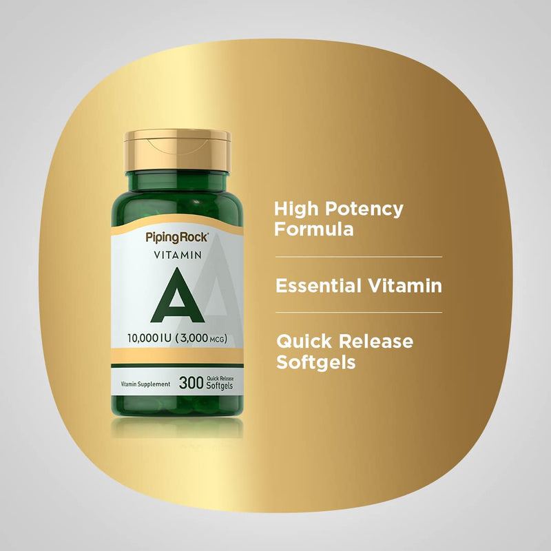 Piping Rock Vitamin A 10000 IU Softgels | 300 Count | Non-GMO, Gluten Free Supplement - BeesActive Australia