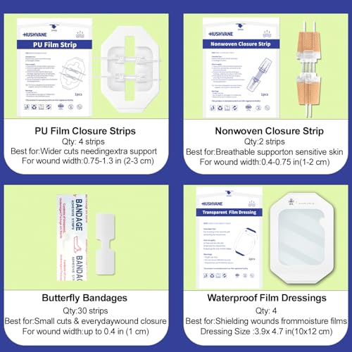 Wound Closure Strips for Skin, 40 Pack Stitchless Skin Closure Device, Alternative to Stitches for Cuts & Lacerations, Butterfly Bandages for Wound Closure, Waterproof & Breathable
