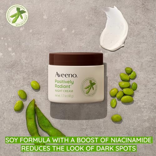 Aveeno Positively Radiant Moisturizing Face & Neck Night Cream with Tone Correcting Soy & Niacinamide,Night Cream Targets Dull Skin-& Evens Skin Tone-& Texture,Hypoallergenic,1.7 oz,(Pack of 2) 1.7 Ounce (Pack of 2)