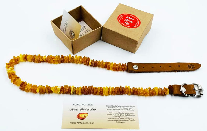 Amber necklace for dogs and cats with leather clasp made of raw Baltic amber / Elegance tick collar / flea collar / amber against ticks / tick and flea protection collar / tick protection dog / vermin collar 30-35 - BeesActive Australia