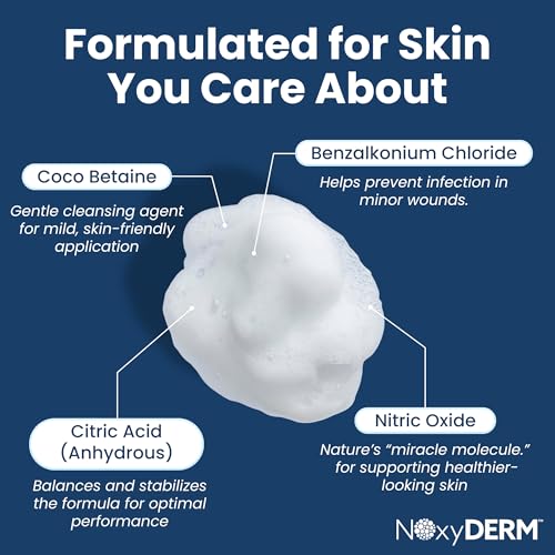Premium First Aid Antiseptic Foam for Cuts, Scrapes, Burns and Wound Care. Benzalkonium Chloride Formula. Formulated with Nitric Oxide for Elevated Skin Support. 1oz. NOxyDERM 1 Ounce
