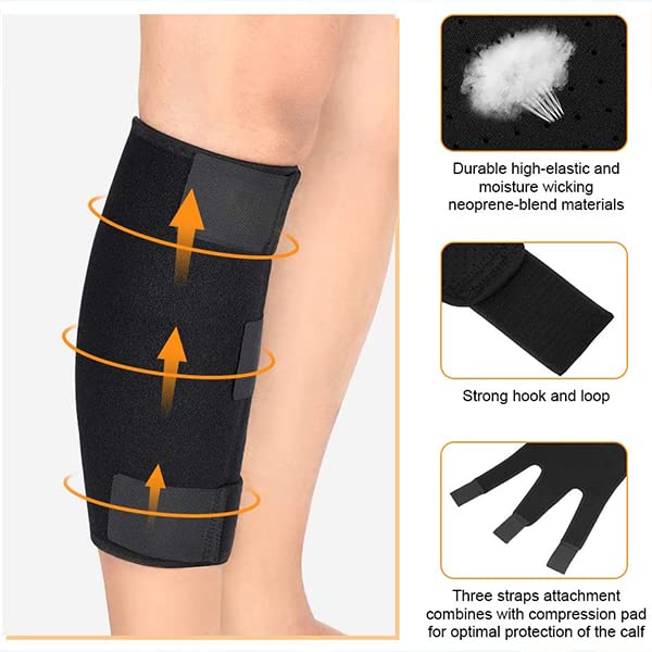 Calf Brace, Shin Splint Support Lower Leg Compression Wrap with Adjustable Three Anti-Slip Strap Support for Pulled Calf Muscle Pain Strain Injury, Sprain and Swelling, Fits Men and Women (Black) - BeesActive Australia